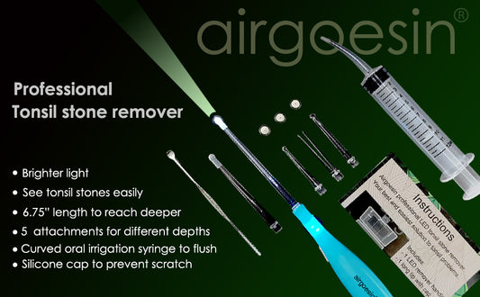 Airgoesin™ Upgraded Tonsil Stone Remover Tool, Blue, 5 Tips, Tonsillolith Pick Case + 1 Irrigator Fresh Breath Oral Rinse