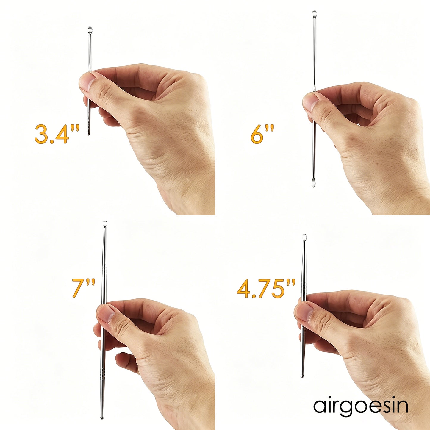 Airgoesin Stainless Steel Ear Wax Removal Tool Set, 4 Pcs Multi-Size Dual End Ear Picks, Professional Ear Spoon Cleaner Kit for Household Adults & Kids Ear Care