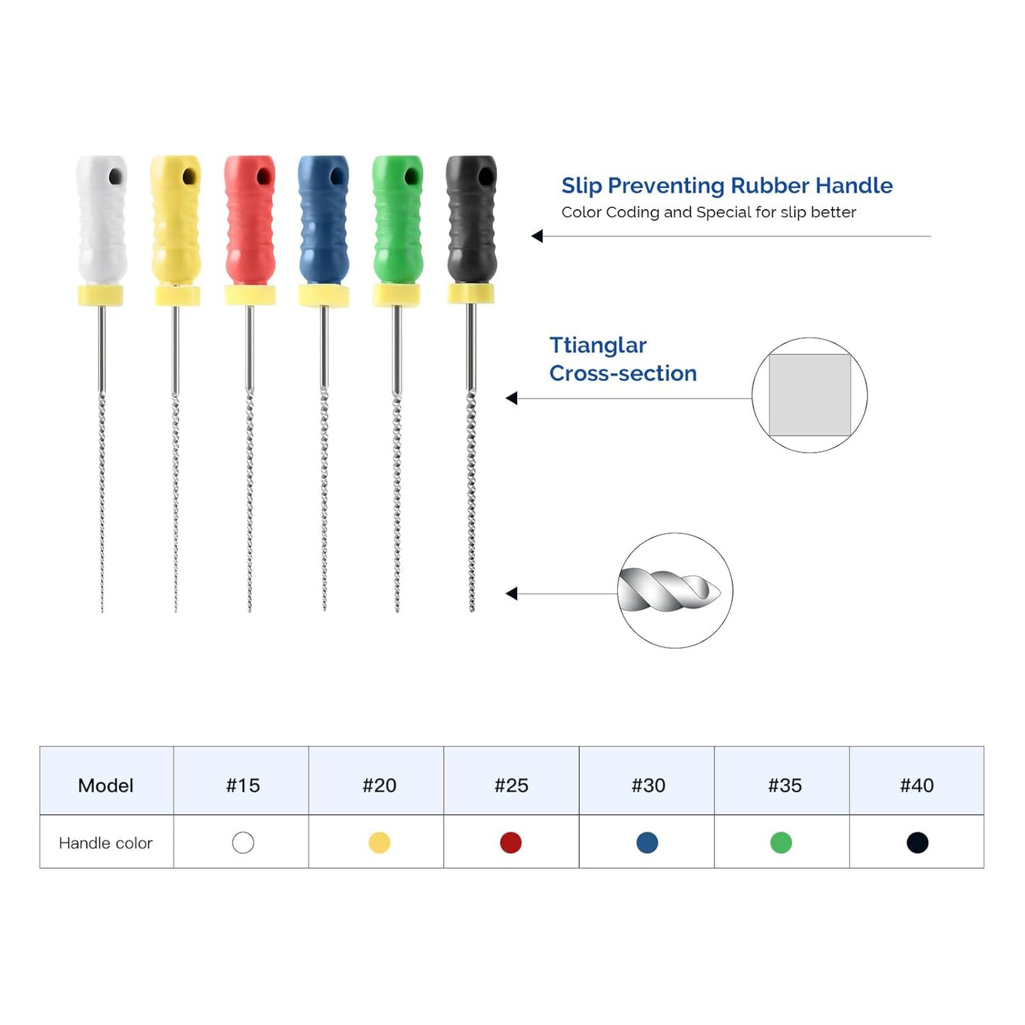 Airgoesin Dental K Files #15-40/21 mm for Endodontic Root Canal, NITI Hand Use K-Files, 6 Pcs/Pack, 1 Pack Total
