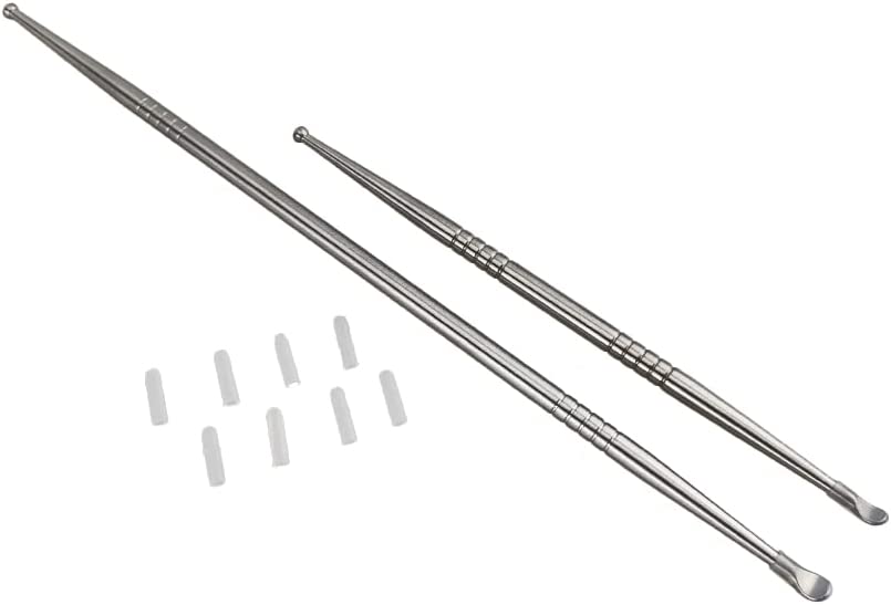 2pcs Long Tonsil Stone Remover Tool + Earwax Curette Pick Wax Remover Tool Stainless Steel