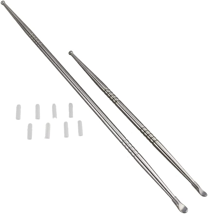 2pcs Long Tonsil Stone Remover Tool + Earwax Curette Pick Wax Remover Tool Stainless Steel