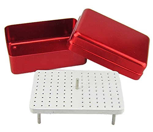 Airgoesin Aluminum 120 Holes FG Burs Holder Block Sterilizer Case Box - RED