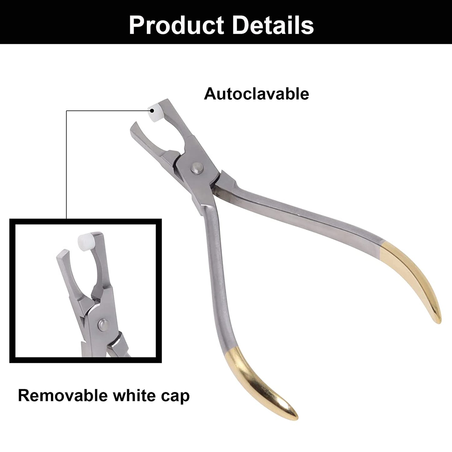 Orthodontic Band Removing Pliers, Molar Band Remover Pliers Stainless Steel with White Removable Cap for Brackets Straps Wires