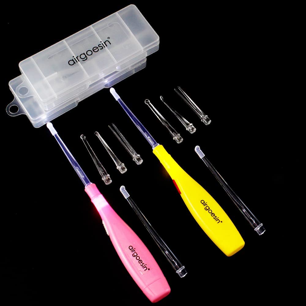 Airgoesin 2 Lighted Tonsil Stone Remove Tool, 10 Tips, Tonsillolith Pick + Case Oral Clean Longer Attachment