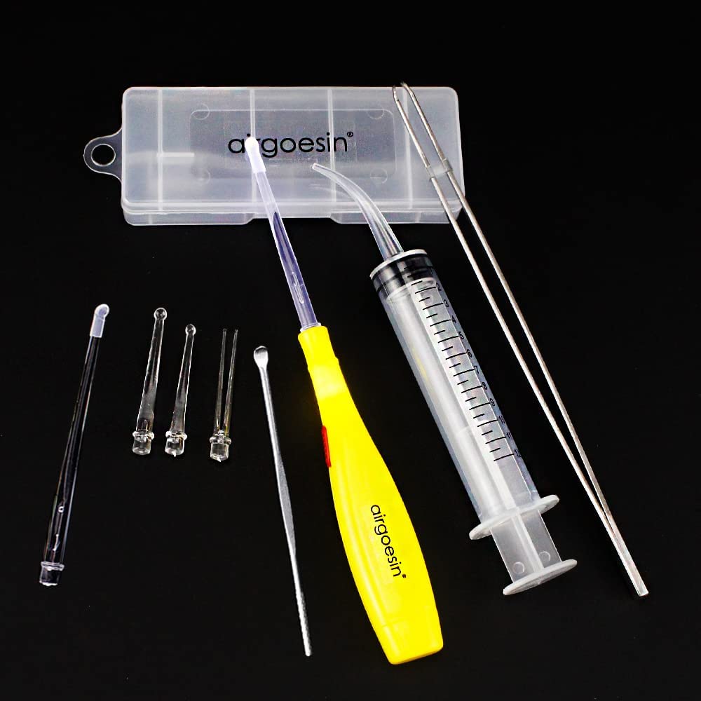 Airgoesin Tonsil Stone Removal Tool Lighted + Irrigation Syringe + Tonsillolith Tweezers Pliers (blue)