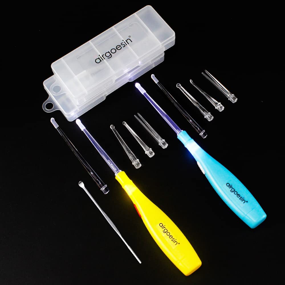 Airgoesin 2 Lighted Tonsil Stone Remove Tool, 10 Tips, Tonsillolith Pick + Case Oral Clean Longer Attachment