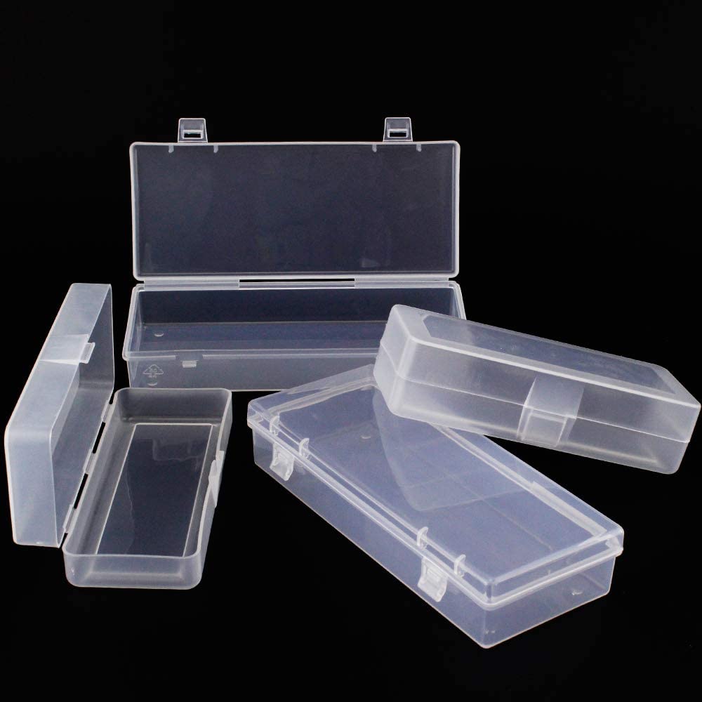 Airgoesin 4pcs Small Storage Box Container Desktop Organizer with Lid for Keeping Small Parts, Coints, Screws, Bead, Pencils, Q-Tip, Ornaments, Pills, Herbs, Jewelry Findings (2pcs L + 2pcs S)