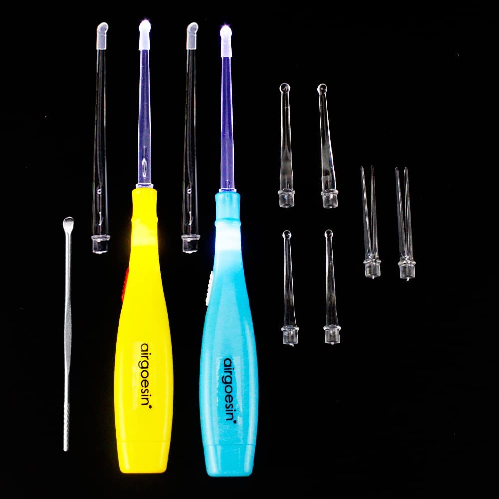 Airgoesin 2 Lighted Tonsil Stone Remove Tool, 10 Tips, Tonsillolith Pick + Case Oral Clean Longer Attachment
