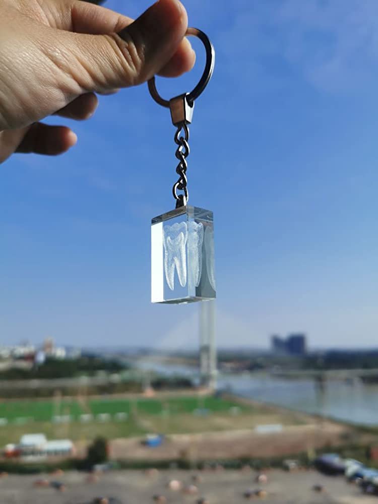 Airgoesin 12pcs Keychain Key Ring Hang Crystal Tooth Shape Cute Promo Dental Clinic Gift Rewards Prizes