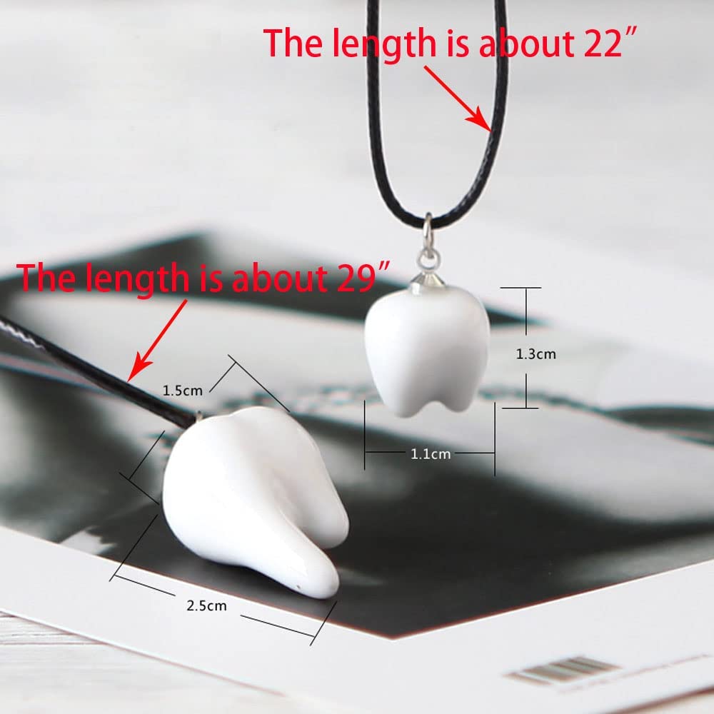 Airgoesin 10pcs Resin Tooth Shape Pendant Necklaces Black Waxed Cord Necklace Dental Office Gift