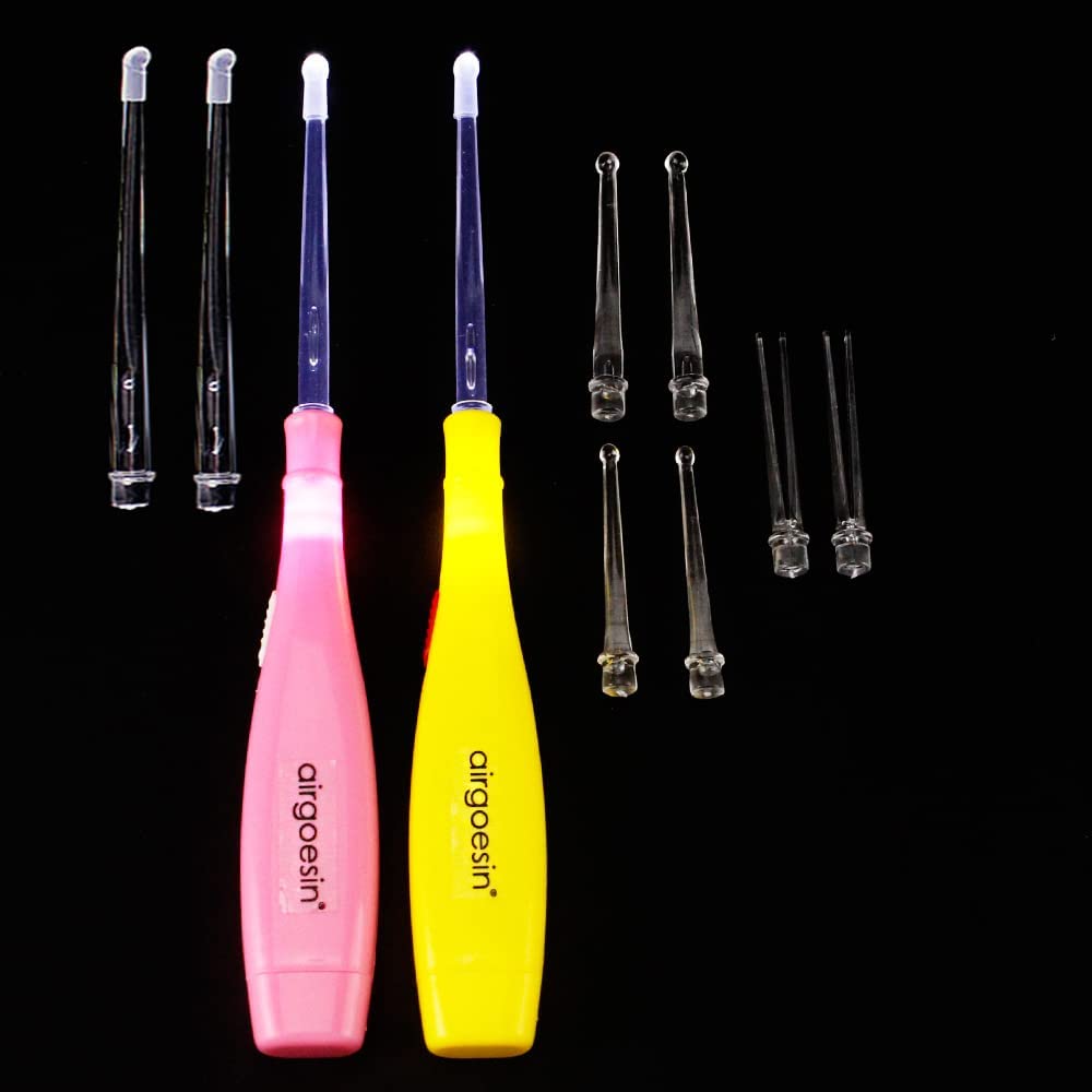 Airgoesin 2 Lighted Tonsil Stone Remove Tool, 10 Tips, Tonsillolith Pick + Case Oral Clean Longer Attachment
