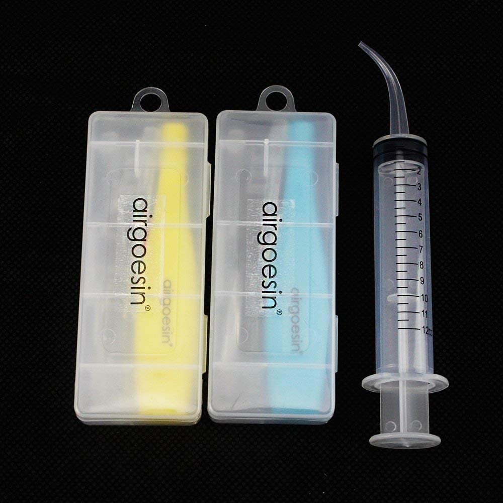 Airgoesin™ Upgraded Tonsil Stone Remover Tool or Earwax Removal, Blue, 5 Tips, Tonsillolith Pick Case + 1 Irrigator Fresh Breath Oral Rinse