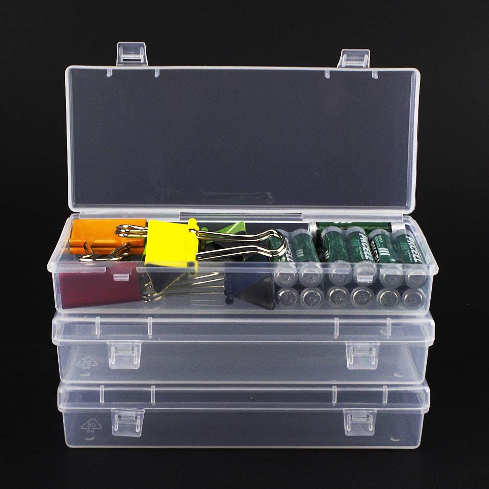 Airgoesin 4pcs Small Storage Box Container Desktop Organizer with Lid for Keeping Small Parts, Coints, Screws, Bead, Pencils, Q-Tip, Ornaments, Pills, Herbs, Jewelry Findings (2pcs L + 2pcs S)
