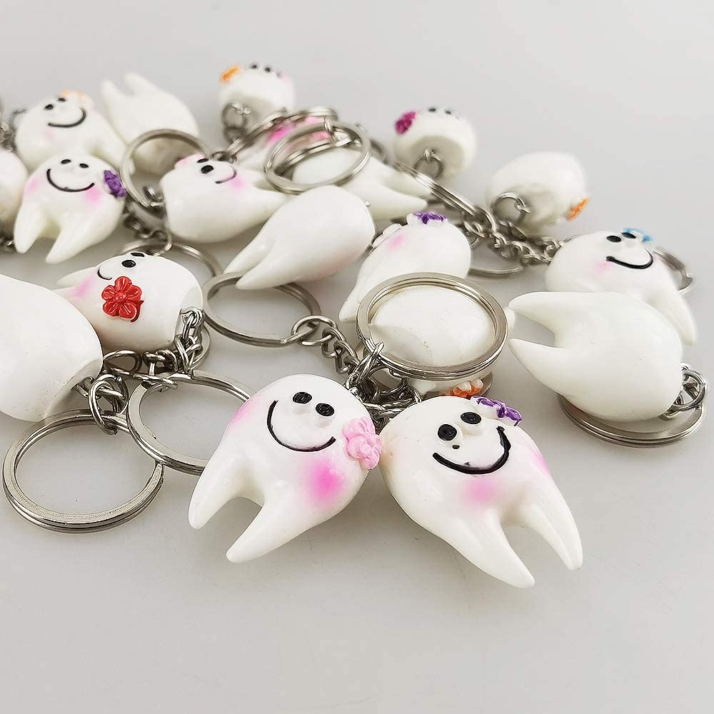 Airgoesin 20pcs Keychain Key Ring Hang Tooth Shape Cute Promo Dental Gift