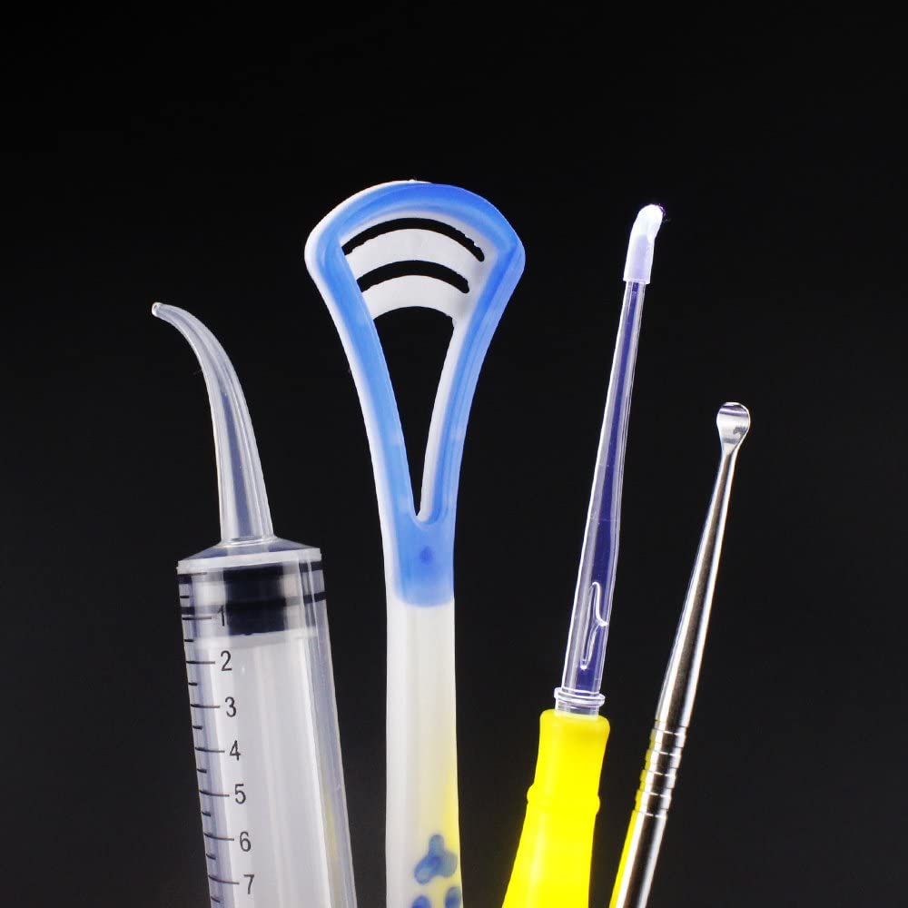 Airgoesin Professional Tonsil Stone Remover Tool LED Light (Blue) | Stainless Steel Extract Throat Stones Oral Care | Irrigation Syringe | Tongue Cleaner Scraper