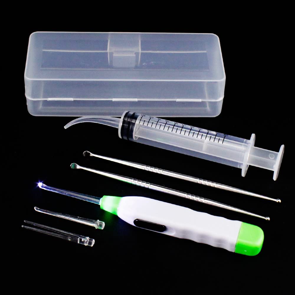 Airgoesin 2 Stainless Steel Tonsil Stone Removal Picks Tonsillolith Premium Tool Oral Cleaner +1 Irrigation Syringe with a Case and a LED Tonsil Remover Tool