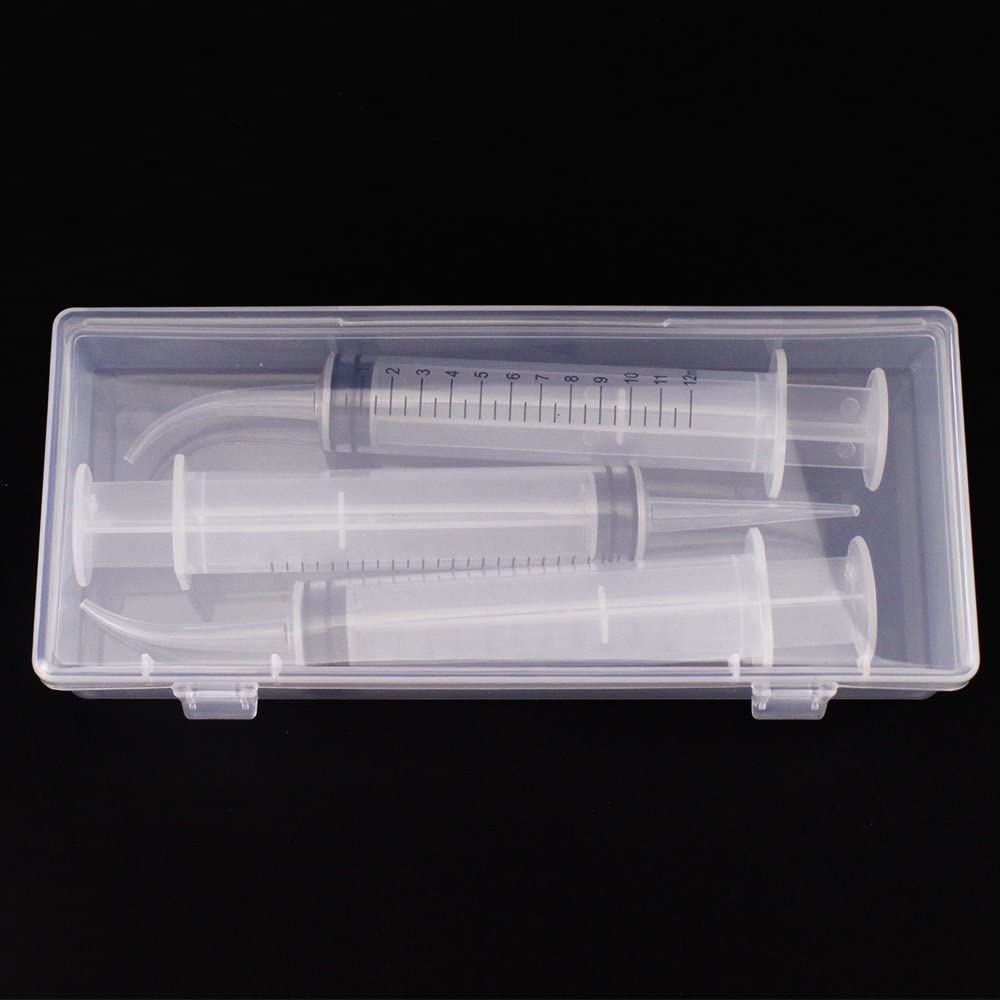 Airgoesin Graduated Dental Irrigation Syringe Oral Irrigator with Curved Tips for Crowns, Bridges, Tonsil Stone, Socket Cavity 12ml Measue and Fill with Box (3 Syringes and 1 Box)