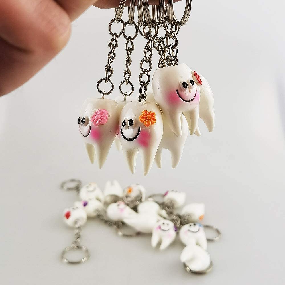 Airgoesin 20pcs Keychain Key Ring Hang Tooth Shape Cute Promo Dental Gift
