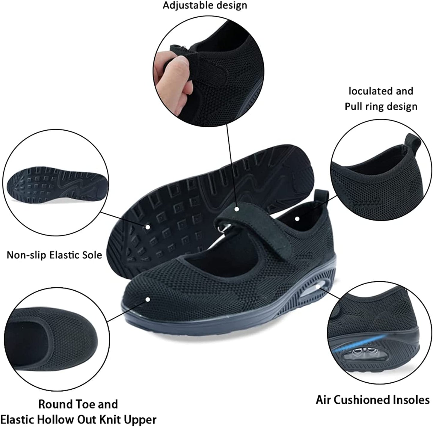Breathable Slip-On Orthopedic Women's Diabetic Walking Shoes - Comfort Working Nurse Shoes Adjustable Wedges Slip-on Sneaker (Grey,37)