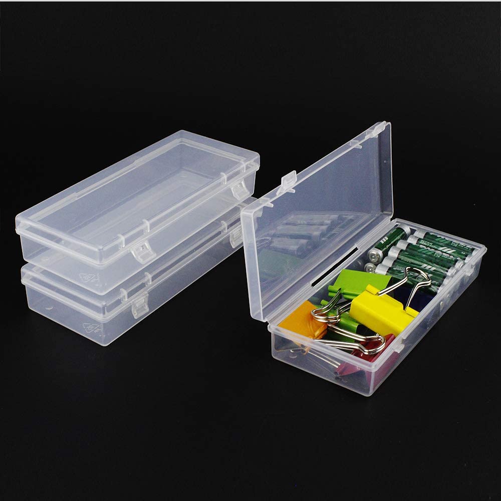 Airgoesin 4pcs Small Storage Box Container Desktop Organizer with Lid for Keeping Small Parts, Coints, Screws, Bead, Pencils, Q-Tip, Ornaments, Pills, Herbs, Jewelry Findings (2pcs L + 2pcs S)