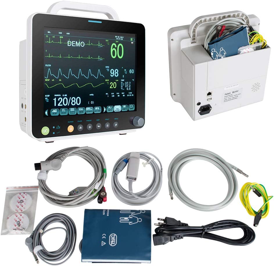 ECG Monitor Portable LCD Display 12 inch 6 Parameter Electrocardiographs Machine, 4-8D