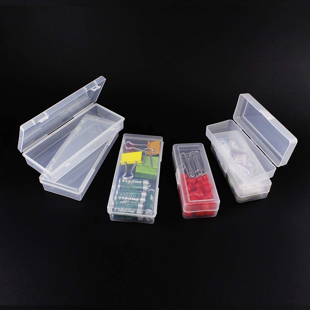 Airgoesin 4pcs Small Storage Box Container Desktop Organizer with Lid for Keeping Small Parts, Coints, Screws, Bead, Pencils, Q-Tip, Ornaments, Pills, Herbs, Jewelry Findings (2pcs L + 2pcs S)