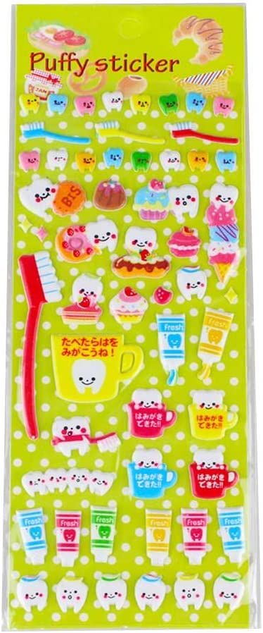 Airgoesin 56pcs/Sheet Cute Cartoon Teeth Puffy Paper Sticker Label Dental Clinic Gift