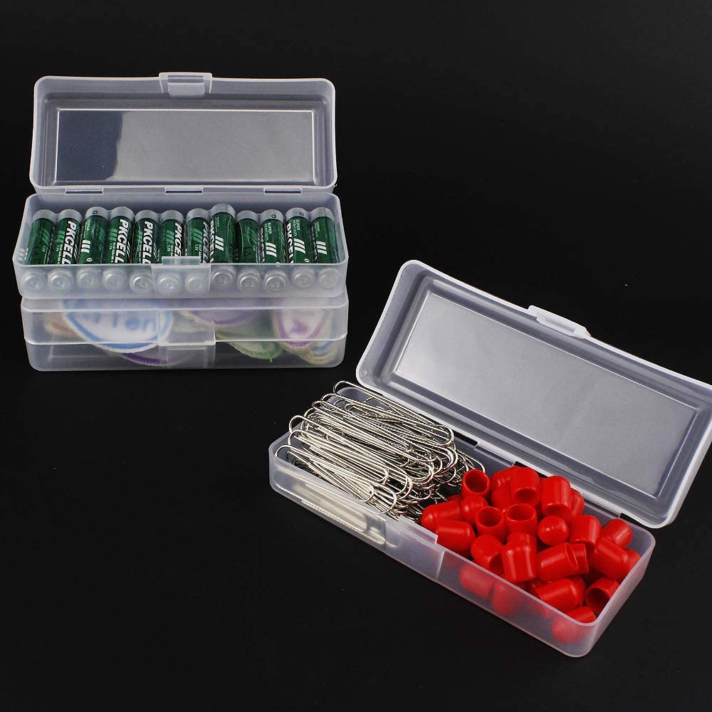 Airgoesin 4pcs Small Storage Box Container Desktop Organizer with Lid for Keeping Small Parts, Coints, Screws, Bead, Pencils, Q-Tip, Ornaments, Pills, Herbs, Jewelry Findings (2pcs L + 2pcs S)