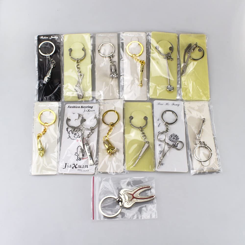 Airgoesin 14pcs Key Chain Ring Hang Forcep Mirror Tooth Brush Toothpaste Tray Plier Tool Dental Gift
