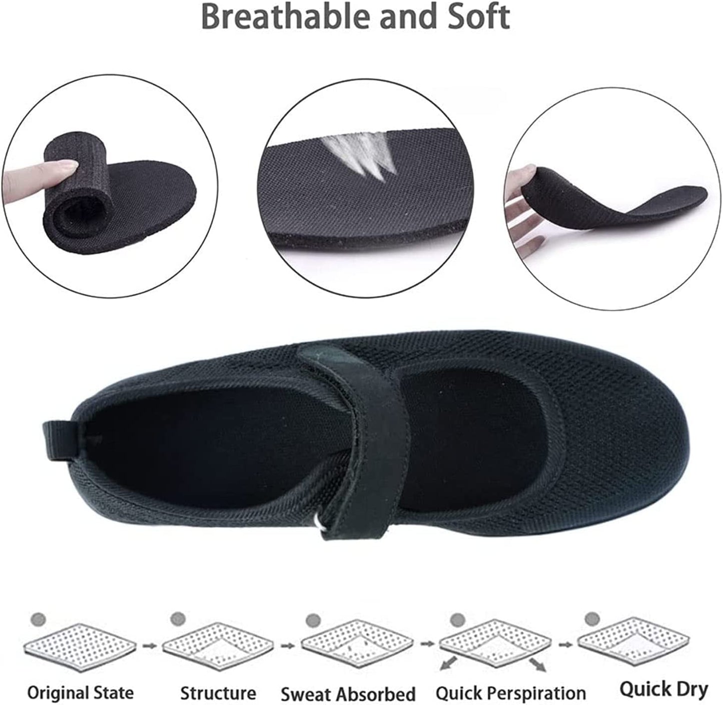 Breathable Slip-On Orthopedic Women's Diabetic Walking Shoes - Comfort Working Nurse Shoes Adjustable Wedges Slip-on Sneaker (Grey,37)