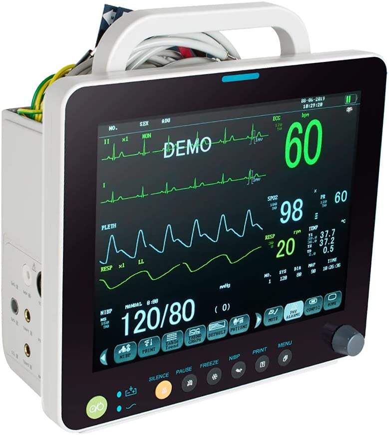 ECG Monitor Portable LCD Display 12 inch 6 Parameter Electrocardiographs Machine, 4-8D
