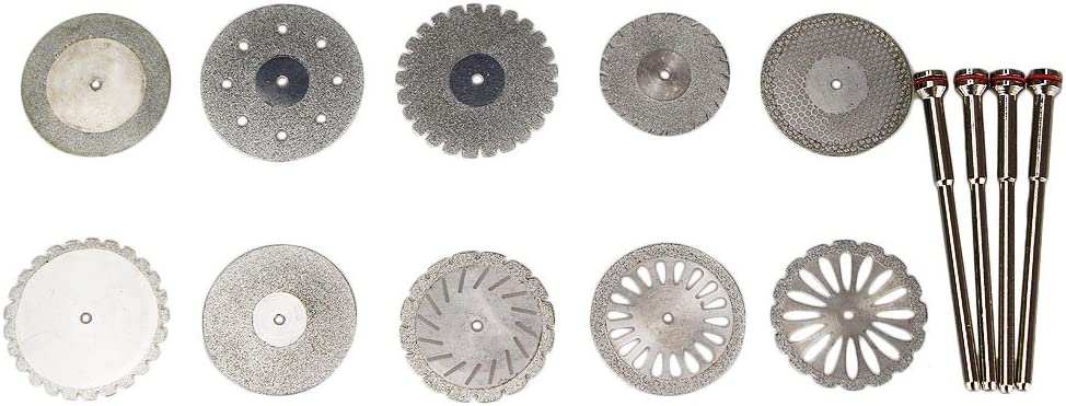 Airgoesin 10 Diamond Polishing Wheel Saw Disc Cutter Rotary Tool Double Side + 4 Mandrels Shanks