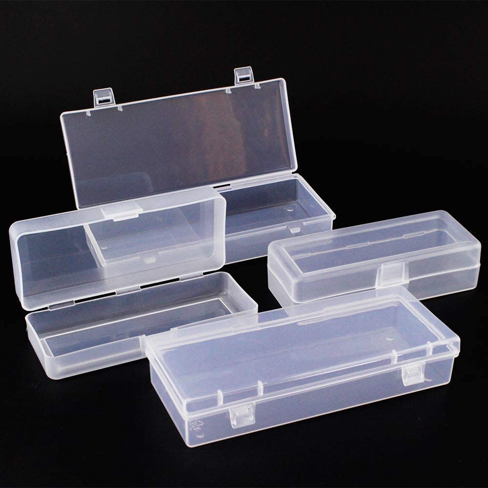 Airgoesin 4pcs Small Storage Box Container Desktop Organizer with Lid for Keeping Small Parts, Coints, Screws, Bead, Pencils, Q-Tip, Ornaments, Pills, Herbs, Jewelry Findings (2pcs L + 2pcs S)