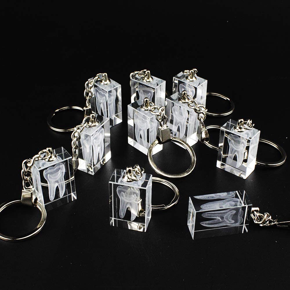airgoesin 20pcs Keychain Key Ring Hang Crystal Tooth Shape Cute Promo Dental Clinic School Gift Rewards Prizes