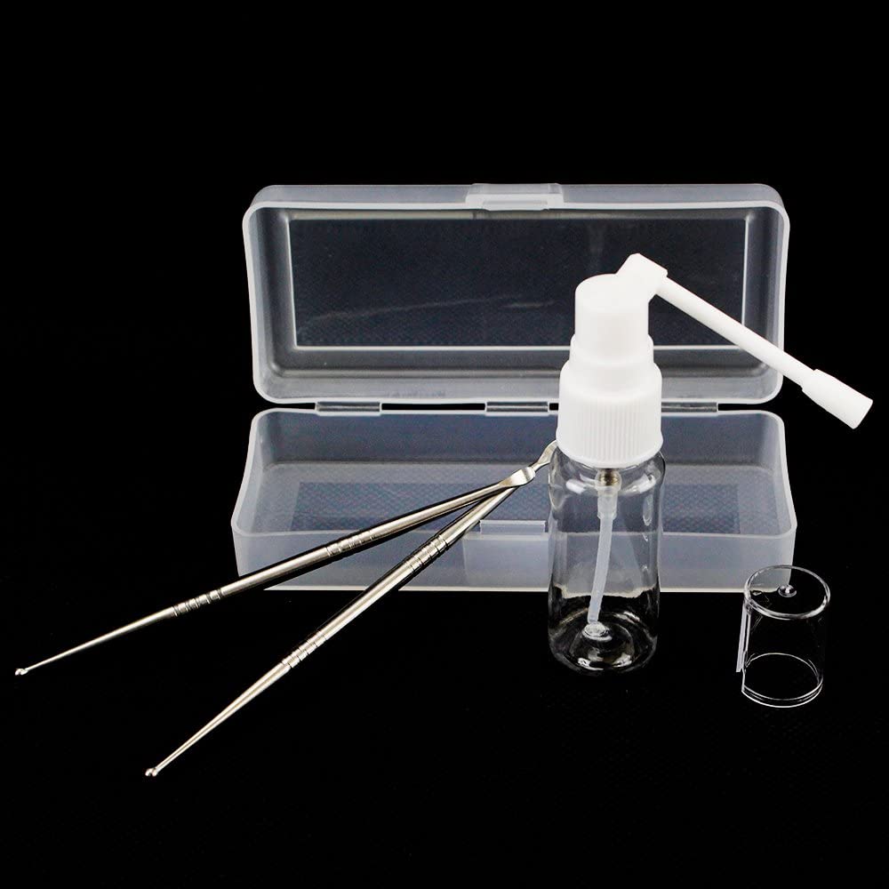Airgoesin 2pcs Tonsil Stone Removal Pick Tonsillolith Premium Tool Stainless Steel Oral Cleaner + Mist Pumping Bottle + Storage Case