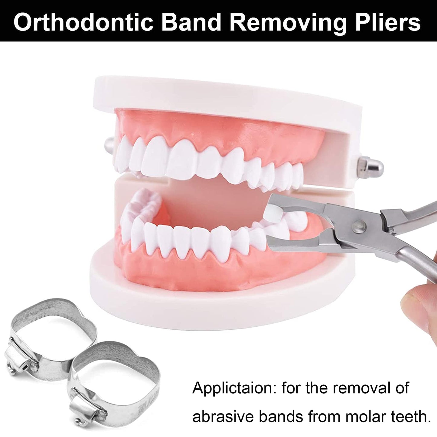 Orthodontic Band Removing Pliers, Molar Band Remover Pliers Stainless Steel with White Removable Cap for Brackets Straps Wires