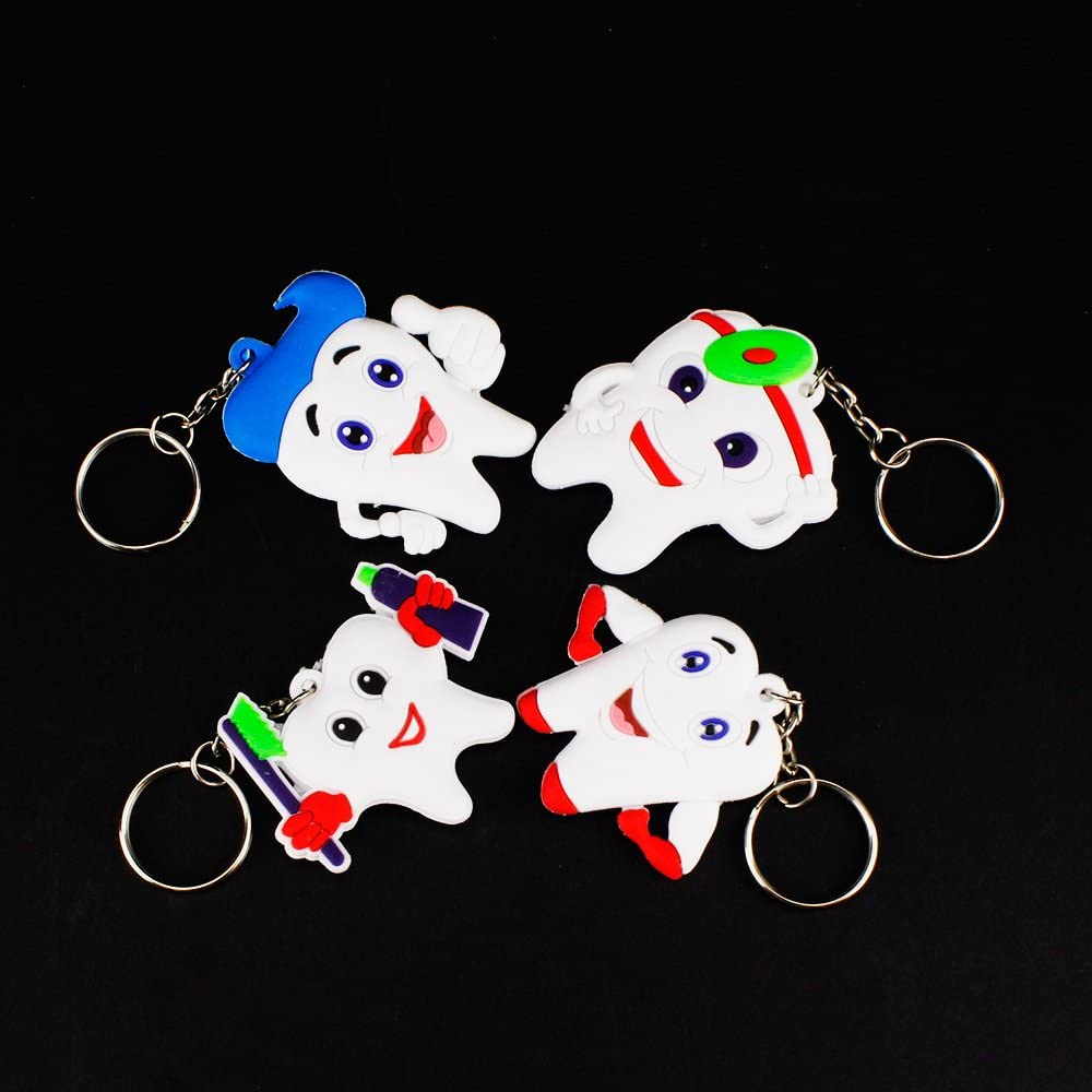 Airgoesin 4pcs Rubber Dental Tooth Cute Keychain Key ring Dentist Clinic Gift