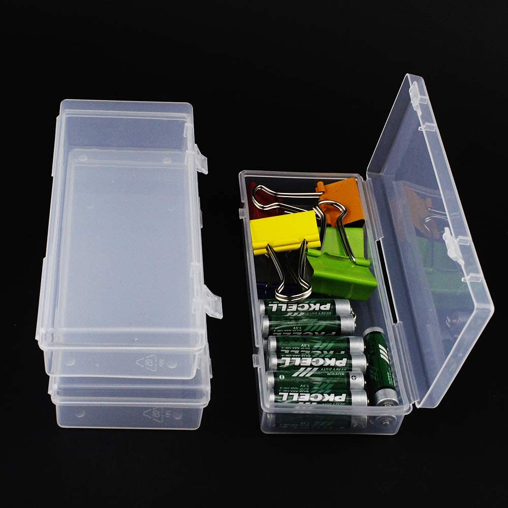 Airgoesin 4pcs Small Storage Box Container Desktop Organizer with Lid for Keeping Small Parts, Coints, Screws, Bead, Pencils, Q-Tip, Ornaments, Pills, Herbs, Jewelry Findings (2pcs L + 2pcs S)