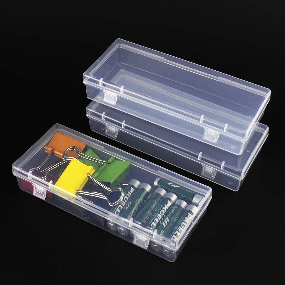 Airgoesin 4pcs Small Storage Box Container Desktop Organizer with Lid for Keeping Small Parts, Coints, Screws, Bead, Pencils, Q-Tip, Ornaments, Pills, Herbs, Jewelry Findings (2pcs L + 2pcs S)
