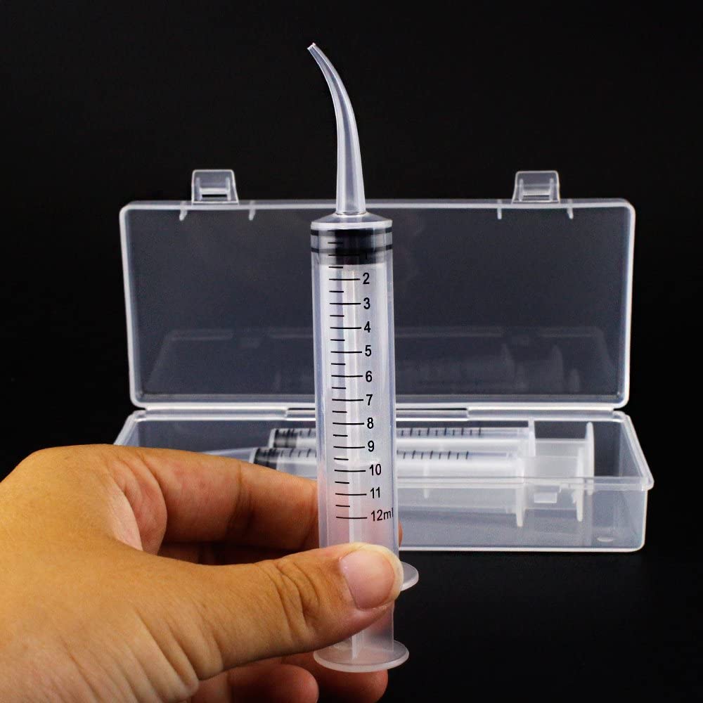 Airgoesin Graduated Dental Irrigation Syringe Oral Irrigator with Curved Tips for Crowns, Bridges, Tonsil Stone, Socket Cavity 12ml Measue and Fill with Box (3 Syringes and 1 Box)