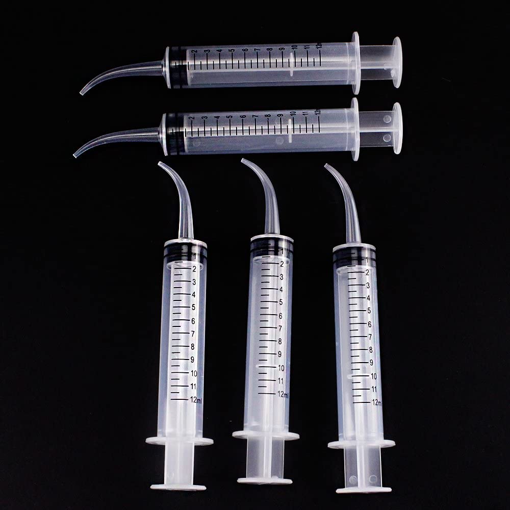 Airgoesin 5pcs Graduated Dental Irrigation Syringe Oral Irrigator with Tapered Curved Tip for Crowns, Bridges Tonsil Stone Squirt Mouthwash Cleaner 12ml