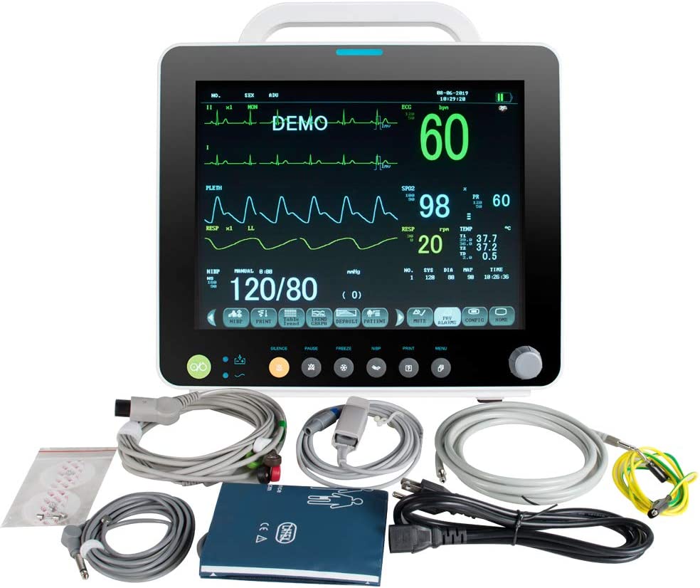 ECG Monitor Portable LCD Display 12 inch 6 Parameter Electrocardiographs Machine, 4-8D