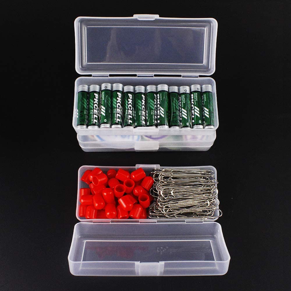 Airgoesin 4pcs Small Storage Box Container Desktop Organizer with Lid for Keeping Small Parts, Coints, Screws, Bead, Pencils, Q-Tip, Ornaments, Pills, Herbs, Jewelry Findings (2pcs L + 2pcs S)