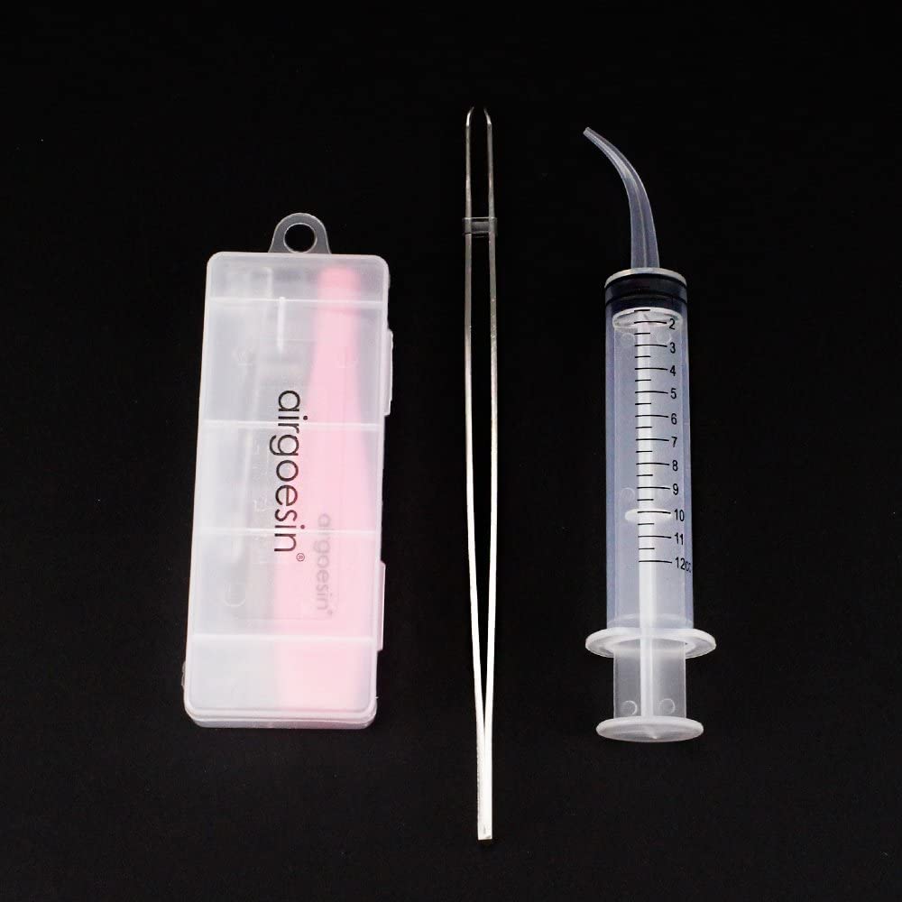 Airgoesin Tonsil Stone Removal Tool Lighted + Irrigation Syringe + Tonsillolith Tweezers Pliers (blue)