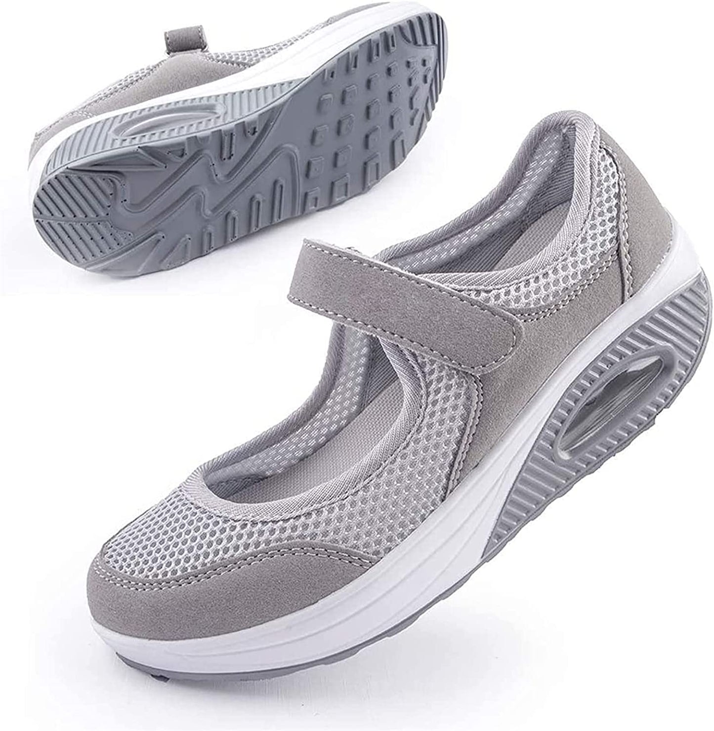 Breathable Slip-On Orthopedic Women's Diabetic Walking Shoes - Comfort Working Nurse Shoes Adjustable Wedges Slip-on Sneaker (Grey,37)
