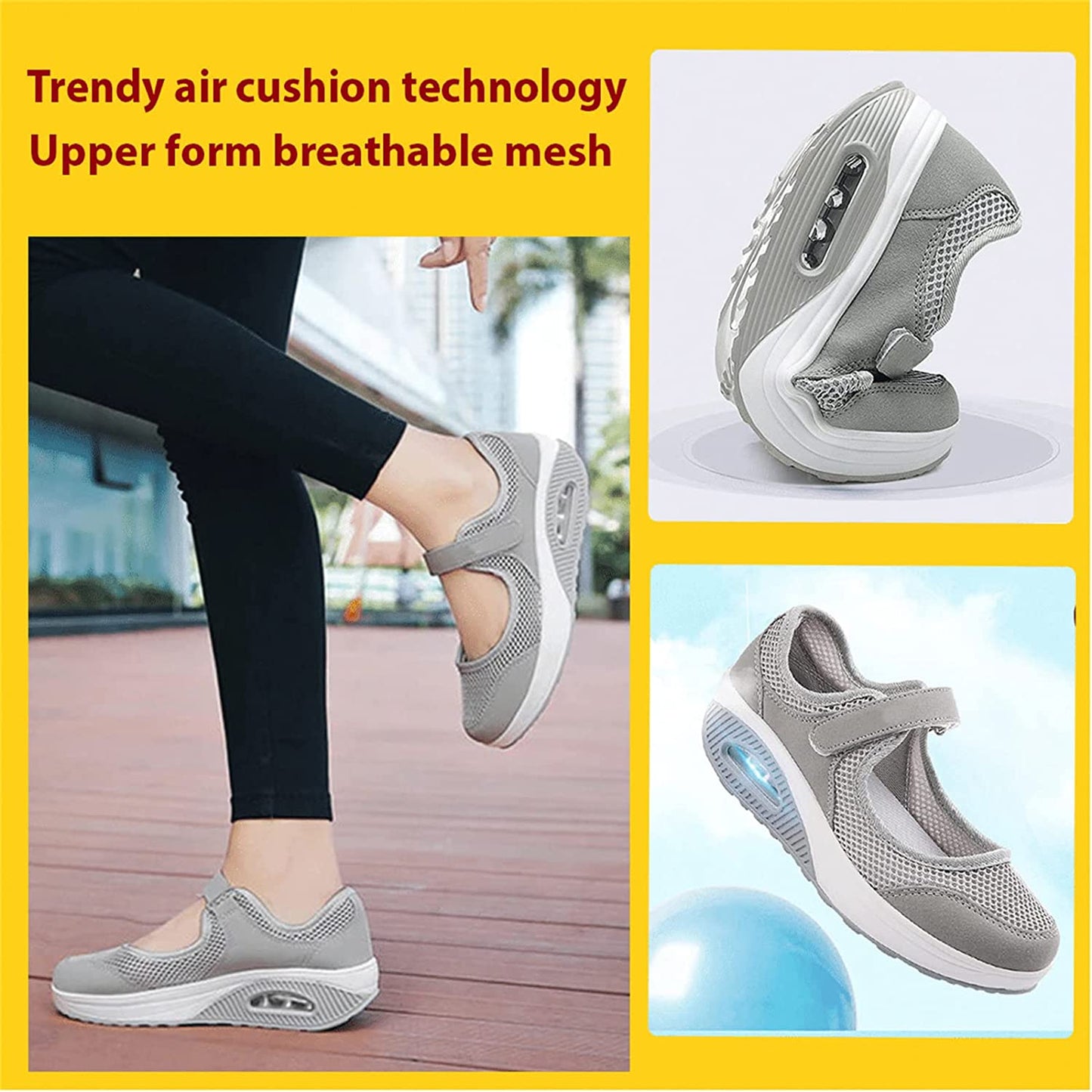Breathable Slip-On Orthopedic Women's Diabetic Walking Shoes - Comfort Working Nurse Shoes Adjustable Wedges Slip-on Sneaker (Grey,37)