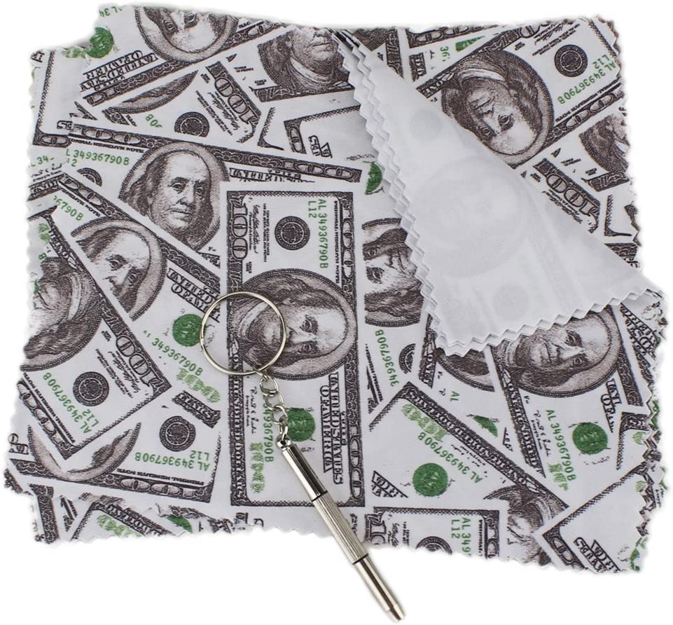 100pcs Microfiber Cloth Dollar Design for Glasses, iPhone, ipad, Screens, Camera Lens, CD, TV Glasses Cleaning + 1 Screw Driver
