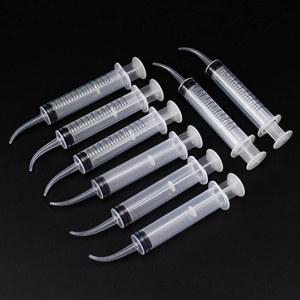 Airgoesin 8pcs Graduated Dental Irrigation Syringe Rinser with Tapered Curved Tip for Oral Crowns, Bridges Tonsil Stone Squirt Mouthwash Cleaner 12ml