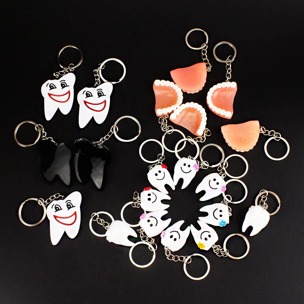 Airgoesin 20pcs Keychain Key Ring Hang Tooth Smile Shape Dental Clinic Gift Christmas Holiday Charms for Kids Birthday Party Favors & School Carnival Prizes