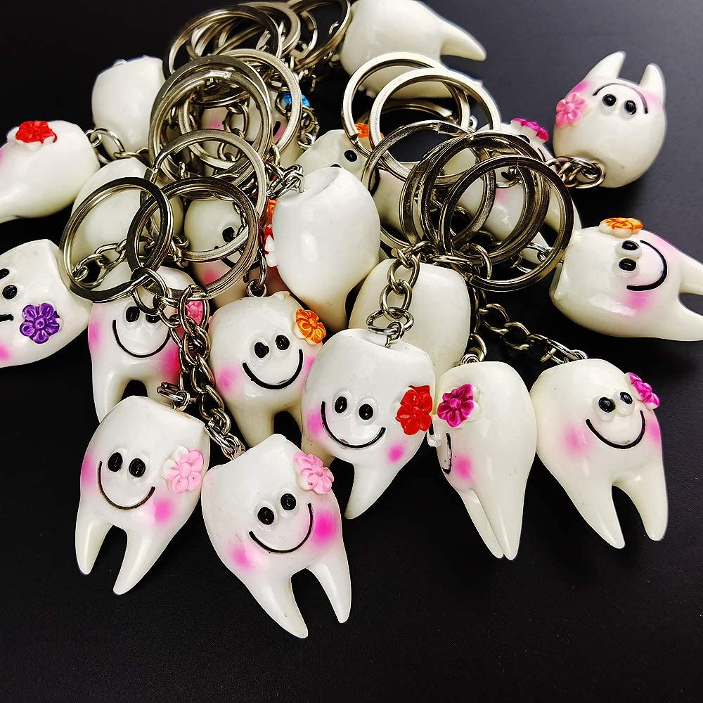 Airgoesin 20pcs Keychain Key Ring Hang Tooth Shape Cute Promo Dental Gift